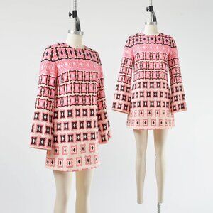Zara Retro Mod Geometric Printed Mini Dress Long Sleeve Small